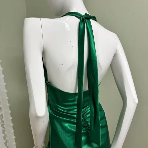 VTG Jessica McClintock Gunne Sax Emerald Green Satin Halter Prom Dress Size 1 - Picture 5 of 6